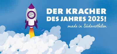 Logo des Wettbewerbs "Kracher des Jahres" mit startender Rakete